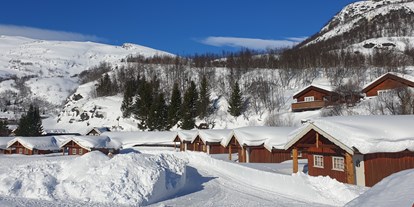 Reisemobilstellplatz - Norwegen - Østerbø Fjellstove im Winter. Der Campingplatz ist im Winter geschlossen, es ist jedoch möglich, Hütten und Miethütten zu mieten - Østerbø Fjellstove