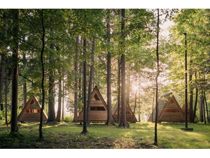 Reisemobilstellplatz - Slowenien - Our wooden huts 'Forest bed' - Forest Camping Mozirje