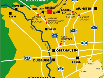 Reisemobilstellplatz - Nordrhein-Westfalen - Anfahrt nach 46414 Rhede - Kirmesplatz